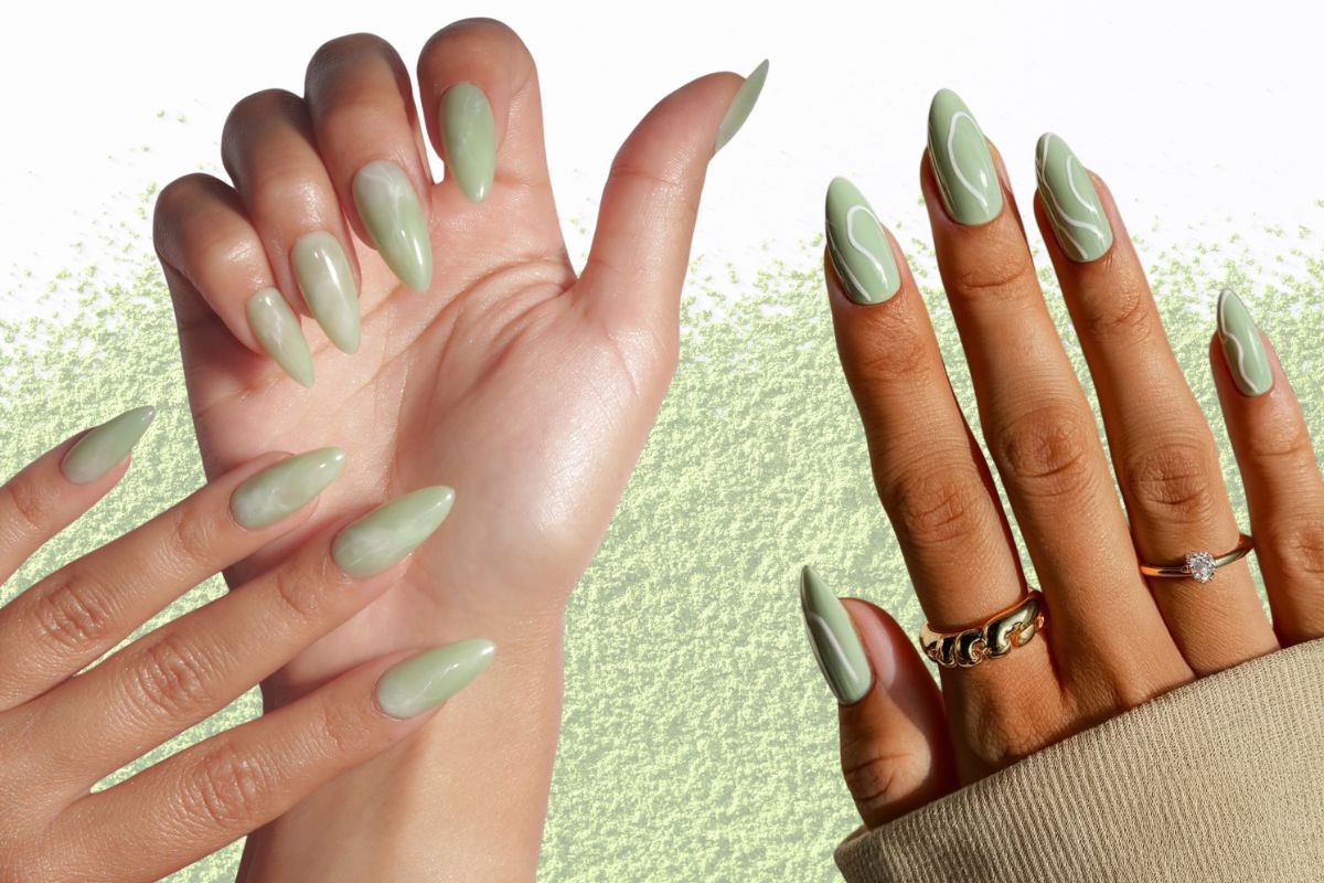 Matcha Marble Swirls Summer Holiday Nail Art