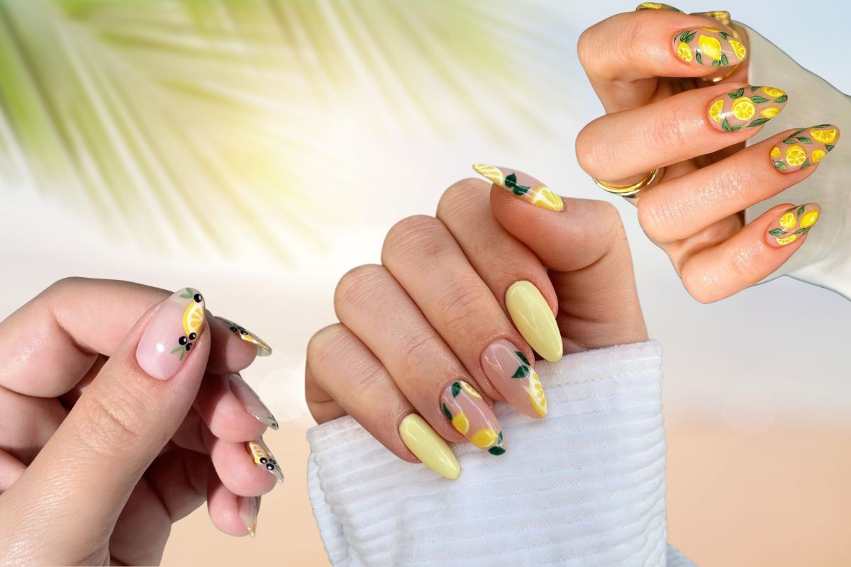 Micro-Lemons and Olive Motifs Summer Holiday Nail Art