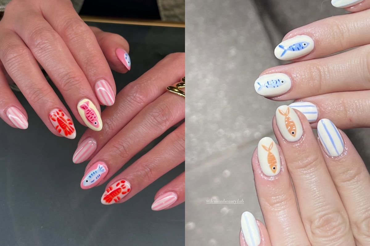 Sardine and Fish Motifs Summer Holiday Nail Art